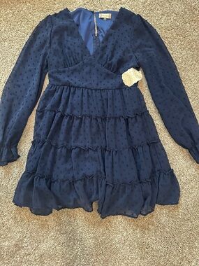 Altar'd State Navy Long Sleeve Mini Dress